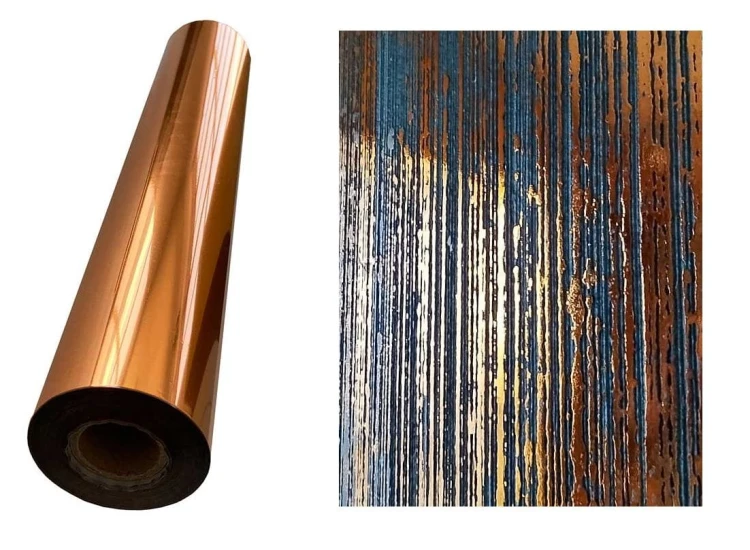 Folia dekoracyjna miedziana na ścianę – metaliczna, efekt miedzi rdzy PASY 10 m²