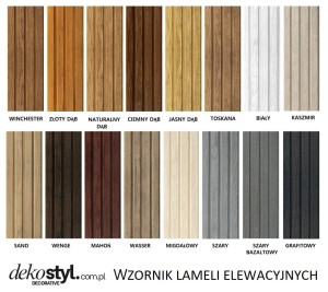 Lamele elewacyjne - imitacja drewna, elastyczne | Zestaw 1 m² | 16 kolorów