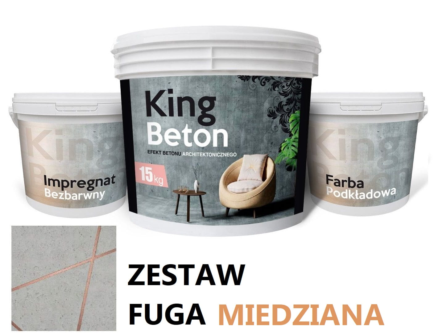 Beton Tynk Dekoracyjny KING – Fuga Miedziana | Pasy Dekoracyjne |  Zestaw Kompletny