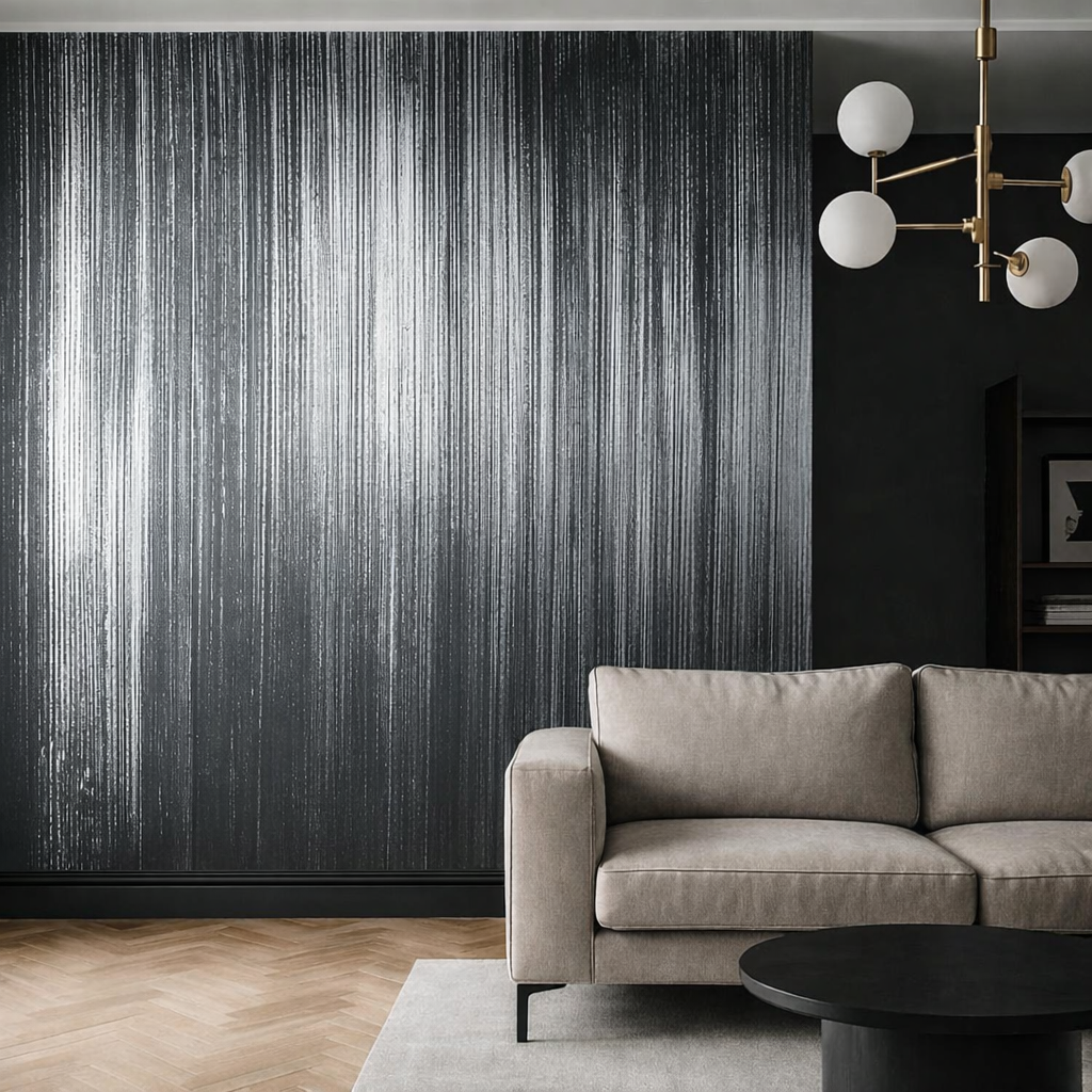 Tynk dekoracyjny czarny z efektem srebra – folia metaliczna | zestaw 10 m²