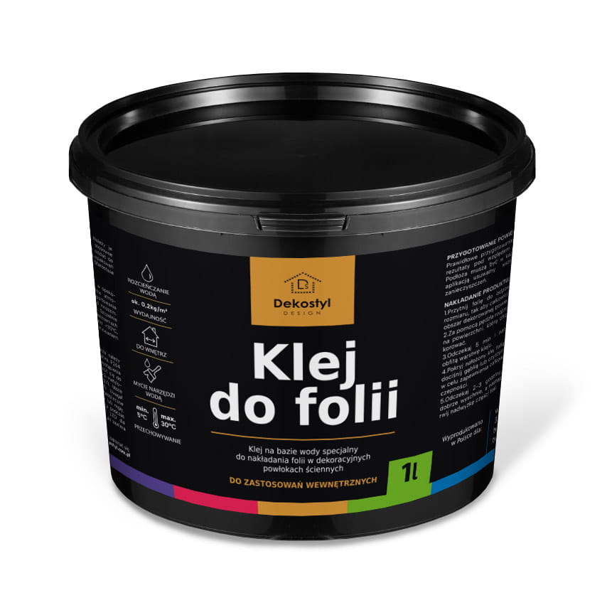 Klej do folii dekoracyjnej 1L – klej do folii metalicznej na ścianę i do tynku dekoracyjnego 10m2